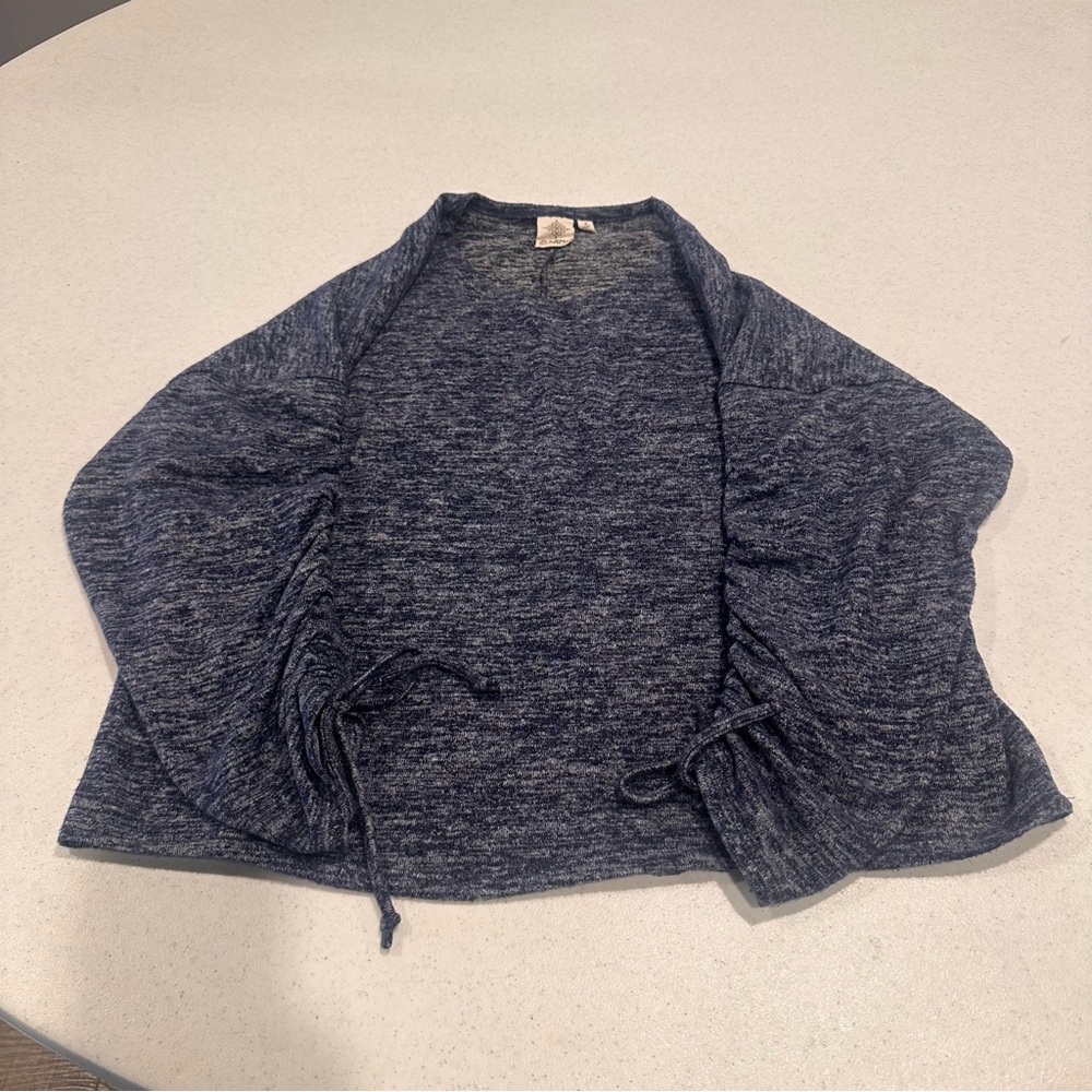 Women’s Alkamy Blue Cozy Gathered Sleeve Sweater Knit Pullover Size Small
